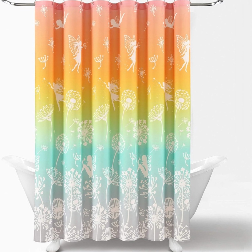 Lush Decor Dandelion‎ Fairy Ombré Multicolor Fabric Shower Curtain 72x72